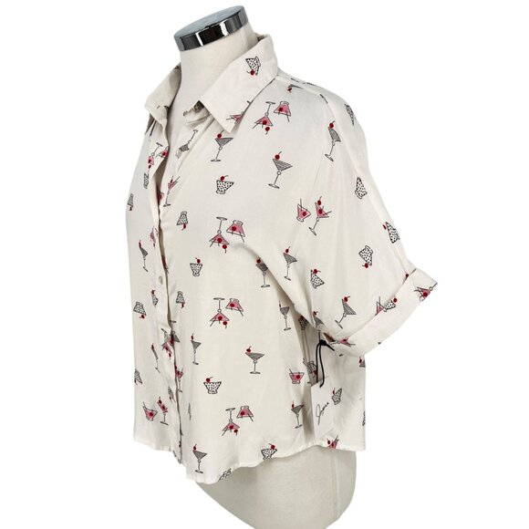 Japna Martini Print White Button-Down Shirt Size Small NWT - Picture 7 of 13